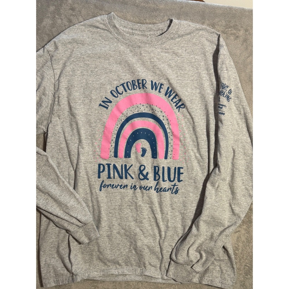 Gildan Pink & Blue Pregnancy Infant Loss Awareness Long Sleeve Tee Gray Large